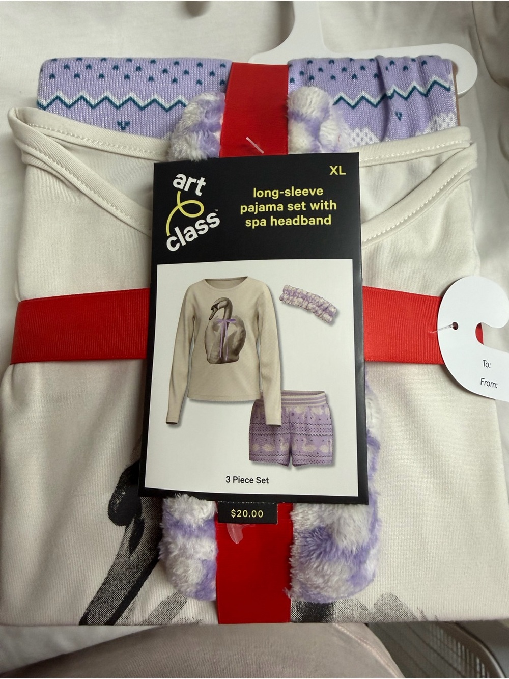 Art Class Girls' Lavender & Cream Long-Sleeve Pajama Set with Spa Headband XL